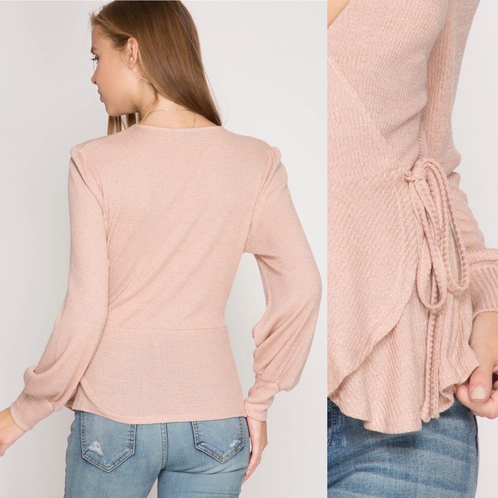 SALE 👀 Long Sleeve Wrap Top with Side Tie - Picture 3 of 3